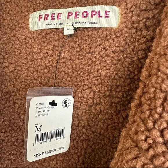 NWT Free People Diogo Oversized Colorblock Faux Sherpa Suede Brown Coat Jacket - Picture 7 of 12
